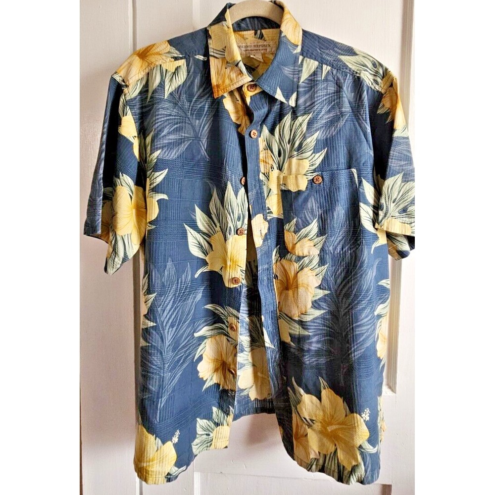 Island Republic Hawaiian Shirt Men Sz‎ M Button Floral silk cotton blend